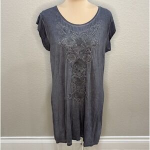 Dantelle Gray Embroidered Tunic Top NWT Boho Chic‎ Mineral Wash Soft Flowy 2X